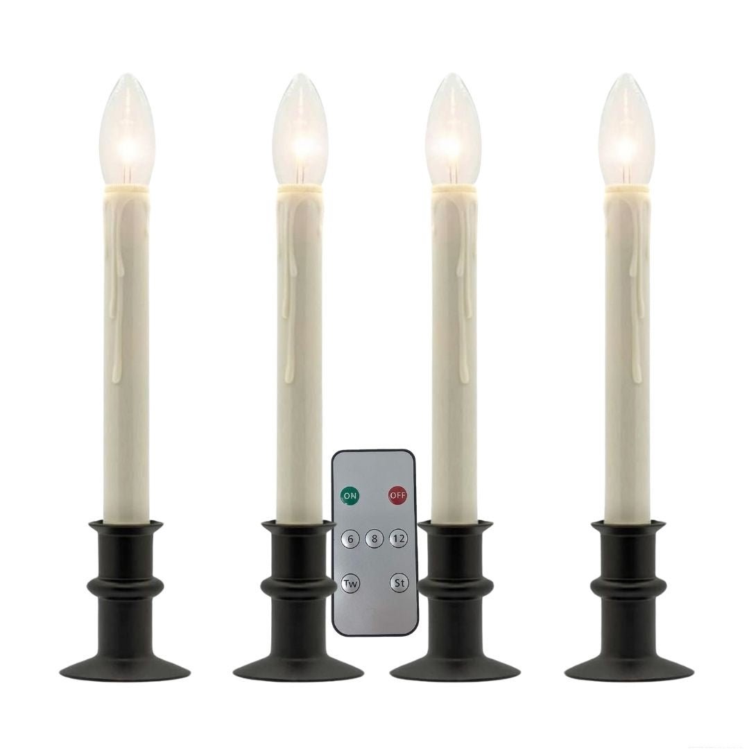 Set of four Window Hugger candles with black onyx bases and the included remote control