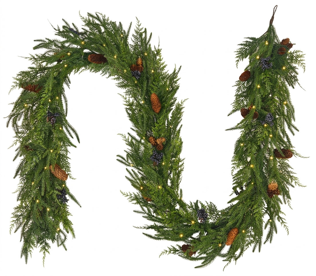 Deluxe Norfolk Pine Garland - Battery Operated with Warm White Fairy Lights